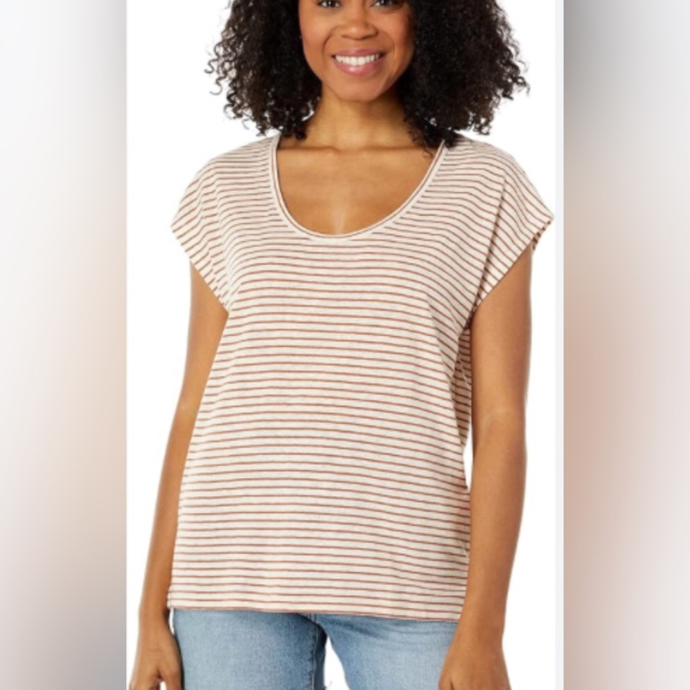Madewell Sleeveless T-Shirt Linen Blend Scoop U Neck Striped Size Small Cool